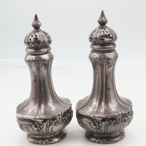 111 - Pair of Silver Salt and Peppers Embossed Decoration Each Approximately 45Inches High