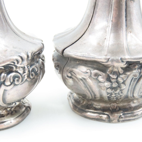 111 - Pair of Silver Salt and Peppers Embossed Decoration Each Approximately 45Inches High