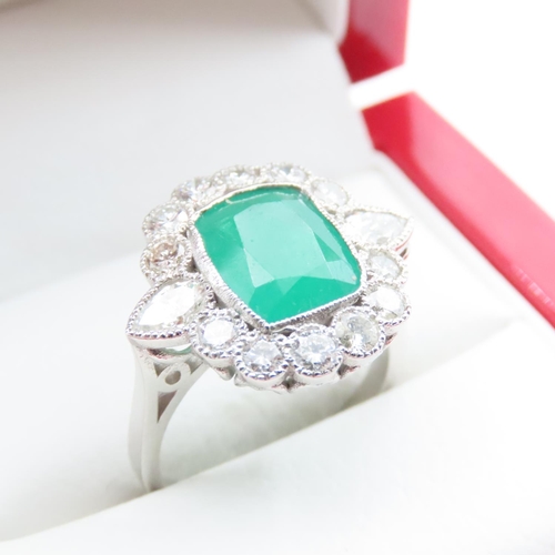 1110 - Emerald and Diamond Cluster Ring Mounted in Platinum Size N and a Half Approximate Emerald Weight 6 ... 