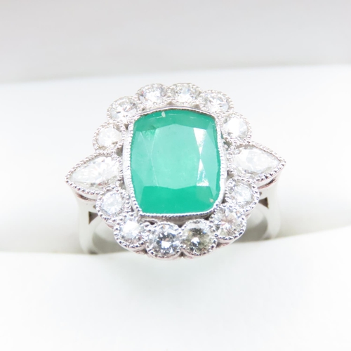 1110 - Emerald and Diamond Cluster Ring Mounted in Platinum Size N and a Half Approximate Emerald Weight 6 ... 