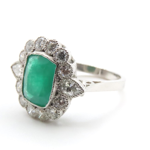 1110 - Emerald and Diamond Cluster Ring Mounted in Platinum Size N and a Half Approximate Emerald Weight 6 ... 