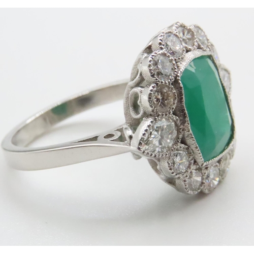 1110 - Emerald and Diamond Cluster Ring Mounted in Platinum Size N and a Half Approximate Emerald Weight 6 ... 