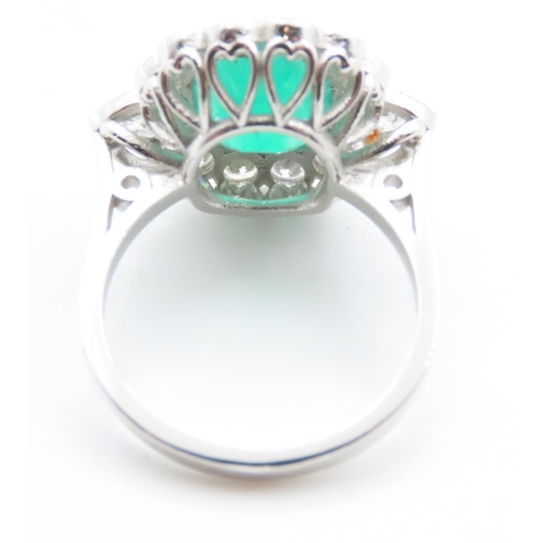 1110 - Emerald and Diamond Cluster Ring Mounted in Platinum Size N and a Half Approximate Emerald Weight 6 ... 