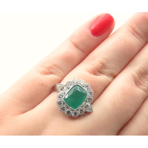 1110 - Emerald and Diamond Cluster Ring Mounted in Platinum Size N and a Half Approximate Emerald Weight 6 ... 