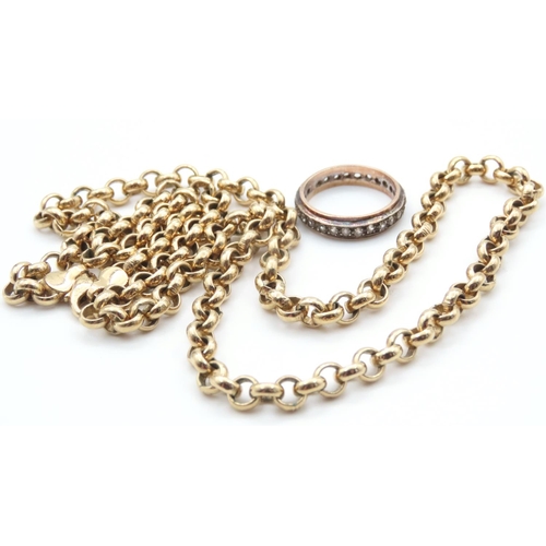 1112 - Rolled Gold Necklace with Silver Gilt Ring Size N