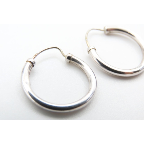 1114 - Pair of 9 Carat White Gold Hoop Earrings 2cm Diameter