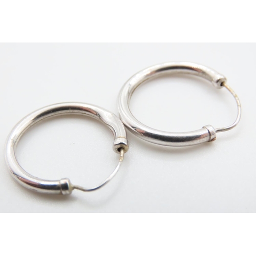 1114 - Pair of 9 Carat White Gold Hoop Earrings 2cm Diameter