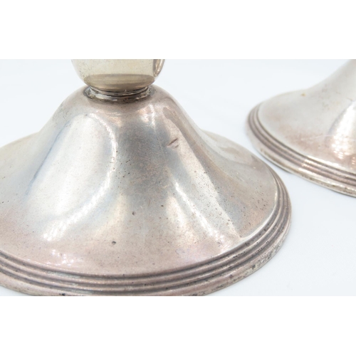 112 - Pair of Silver Candle Rests Turned Pedestal Form Each Approximately 5 Inches High