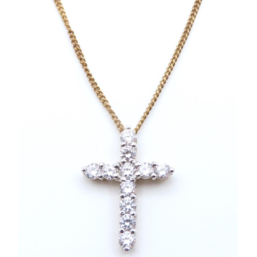 1120 - Gemstone Set Cross Pendant 3cm High Further Set on 9 Carat Yellow Gold Chain 44cm Long