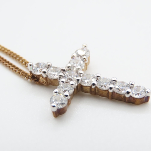 1120 - Gemstone Set Cross Pendant 3cm High Further Set on 9 Carat Yellow Gold Chain 44cm Long