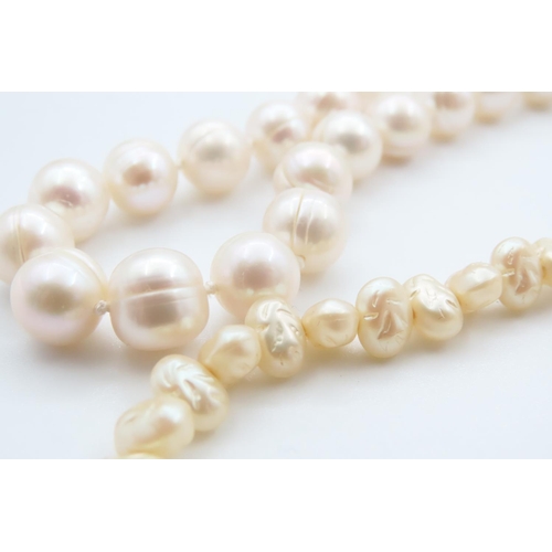 1127 - Two Pairs of Ladies Pearl Necklaces with a Pair of Ladies Silver Pearls Earrings