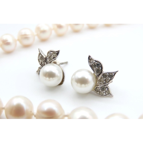 1127 - Two Pairs of Ladies Pearl Necklaces with a Pair of Ladies Silver Pearls Earrings