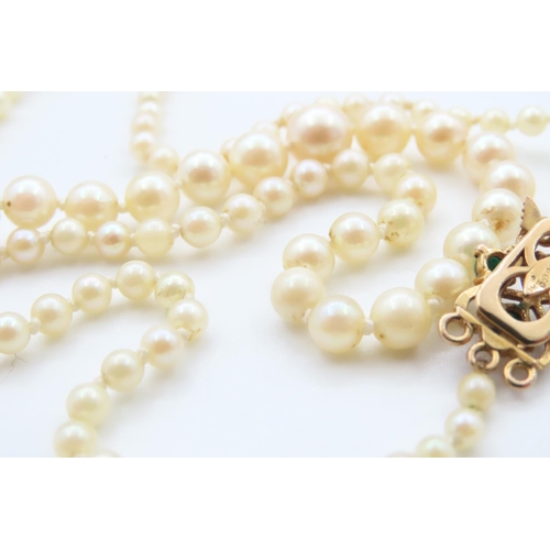 1128 - Ladies Pearl Necklace with Jade Set 9 Carat Yellow Gold Clasp 44cm Long