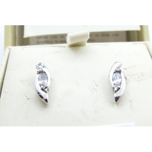 1129 - Pair of Gemstone Set 9 Carat White Gold Earrings