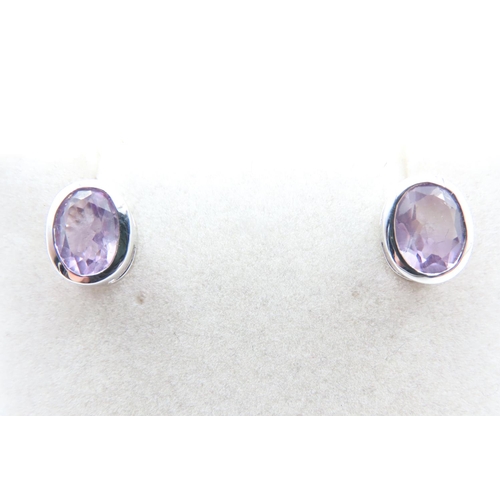 1131 - Pair of Bezel Set Amethyst 9 Carat White Gold Earrings