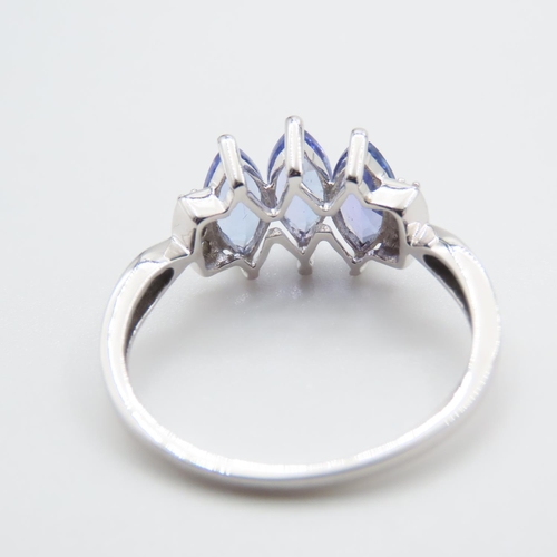 1133 - Three Stone Marquise Cut Tanzanite and Diamond Ring Mounted on 10 Carat White Gold Ring Size S