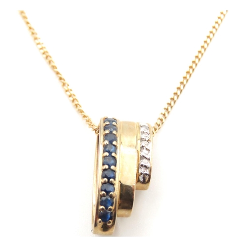 1134 - Sapphire and Diamond Set Pendant Mounted in 9 Carat Yellow Gold 2cm High Further Set on 9 Carat Yell... 