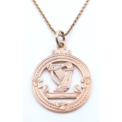 1150 - 9 Carat Rose Gold Irish Harp Motif Pendant 3cm Diameter Further Set on 9 Carat Rose Gold Chain 60cm ... 