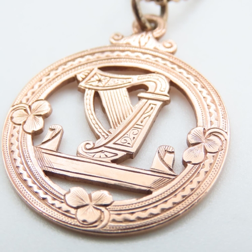 1150 - 9 Carat Rose Gold Irish Harp Motif Pendant 3cm Diameter Further Set on 9 Carat Rose Gold Chain 60cm ... 