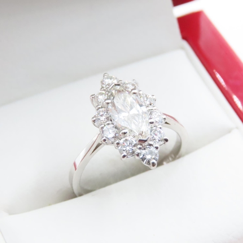 1151 - Marquise Cut Diamond Cluster Ring Set in 18 Carat White Gold Ring Size O Central Diamond Approximate... 