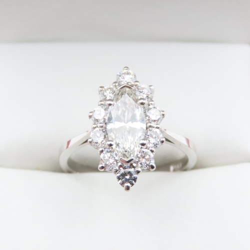 1151 - Marquise Cut Diamond Cluster Ring Set in 18 Carat White Gold Ring Size O Central Diamond Approximate... 