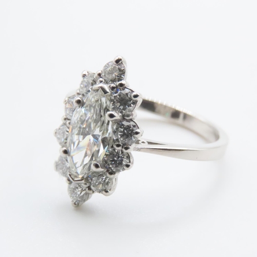 1151 - Marquise Cut Diamond Cluster Ring Set in 18 Carat White Gold Ring Size O Central Diamond Approximate... 