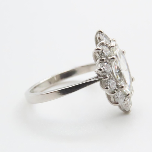 1151 - Marquise Cut Diamond Cluster Ring Set in 18 Carat White Gold Ring Size O Central Diamond Approximate... 