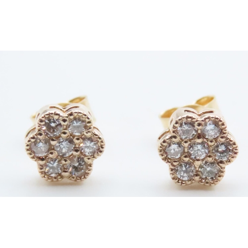 1156 - Pair of Diamond Daisy Cluster Earrings Set in 18 Carat Yellow Gold Total Diamond Weight 0.70 Carat A... 