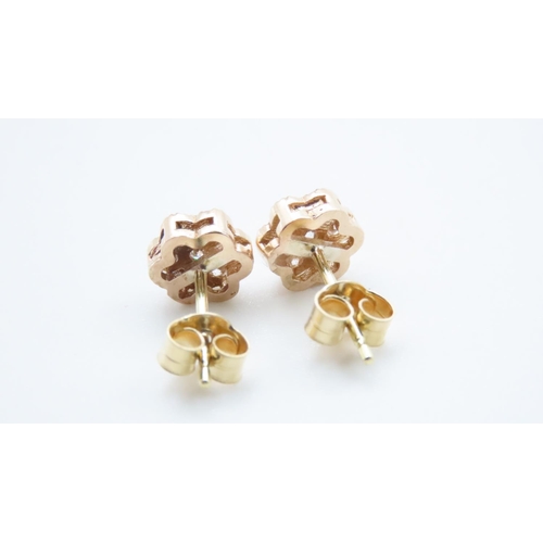 1156 - Pair of Diamond Daisy Cluster Earrings Set in 18 Carat Yellow Gold Total Diamond Weight 0.70 Carat A... 