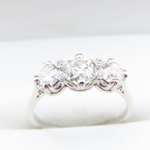 1157 - Three Stone Old European Cut Diamond Ring Set in Platinum Band Size O Total Diamond Weight 2.20 Cara... 