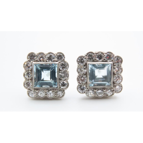 1158 - Pair of Sapphire and Diamond Cluster Earrings Set in 18 Carat White Gold 1.20 Carat Each Sapphire .6... 