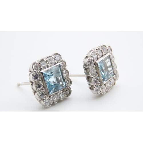 1158 - Pair of Sapphire and Diamond Cluster Earrings Set in 18 Carat White Gold 1.20 Carat Each Sapphire .6... 