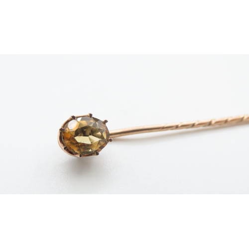 1161 - Basket Set Citrine Mounted on 9 Carat Yellow Gold Pin 6cm Long