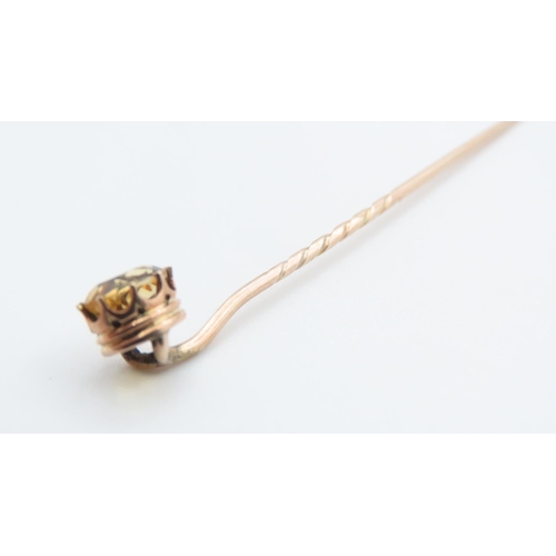 1161 - Basket Set Citrine Mounted on 9 Carat Yellow Gold Pin 6cm Long