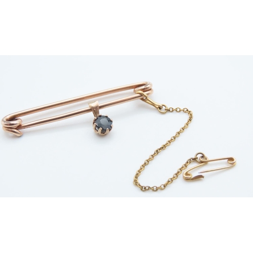 1163 - 9 Carat Rose Gold Brooch with Sapphire Set Charm 4.5cm Long