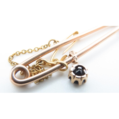 1163 - 9 Carat Rose Gold Brooch with Sapphire Set Charm 4.5cm Long