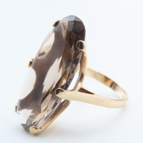 1175 - Smoky Quartz Single Stone Statement Ring Mounted on 9 Carat Yellow Gold Band Ring Size L