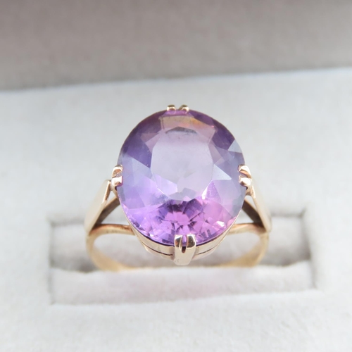 1176 - Basket Set Amethyst Ring Mounted on 9 Carat Yellow Gold Ring Size L