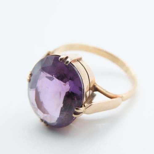 1176 - Basket Set Amethyst Ring Mounted on 9 Carat Yellow Gold Ring Size L