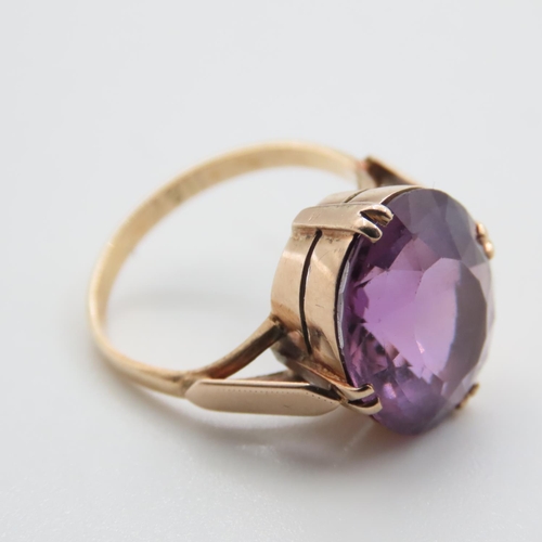 1176 - Basket Set Amethyst Ring Mounted on 9 Carat Yellow Gold Ring Size L