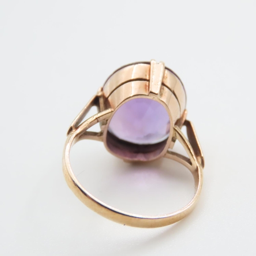 1176 - Basket Set Amethyst Ring Mounted on 9 Carat Yellow Gold Ring Size L