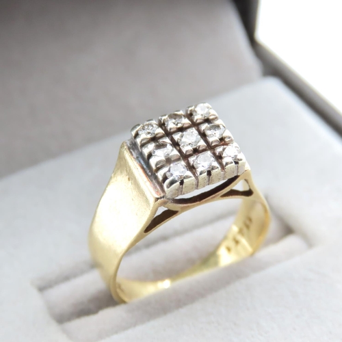 1178 - Nine Stone Diamond Ring Mounted in 18 Carat Yellow Gold Band Ring Size J and a Half