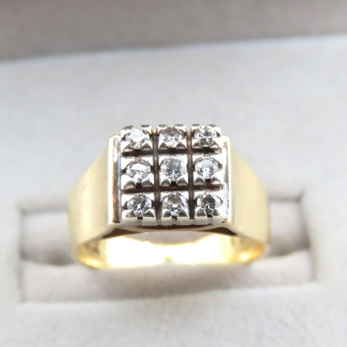 1178 - Nine Stone Diamond Ring Mounted in 18 Carat Yellow Gold Band Ring Size J and a Half