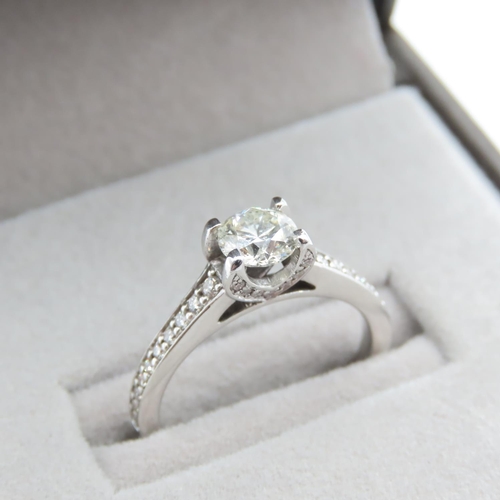 1189 - Diamond Solitaire Ring Mounted in 18 Carat White Gold with Further Diamond Inset to Shoulders Centre... 