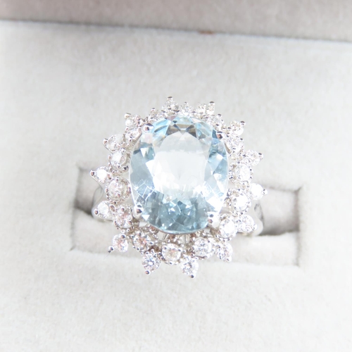 1190 - Aquamarine and Diamond Cluster Ring Mounted on 14 Carat White Gold Band Ring Size O Aquamarine 4 Car... 