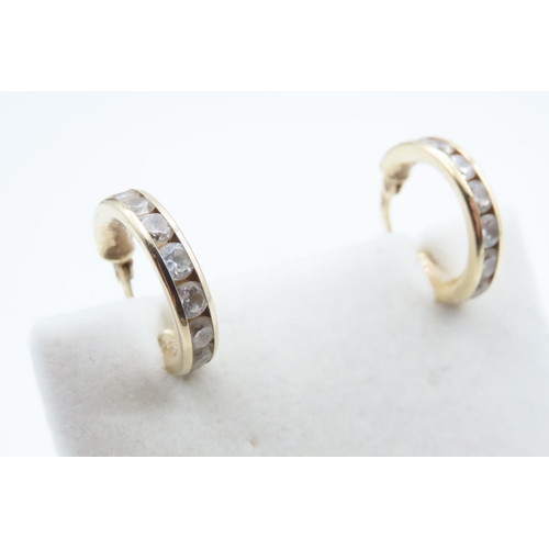 1192 - Pair of 9 Carat Yellow Gold Gemset Ladies Hoop Earrings 1.5cm Diameter