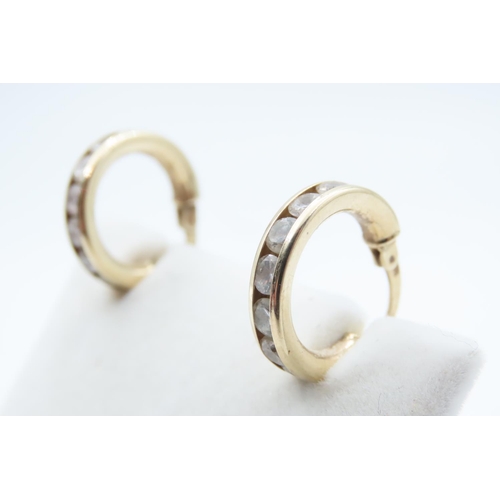 1192 - Pair of 9 Carat Yellow Gold Gemset Ladies Hoop Earrings 1.5cm Diameter