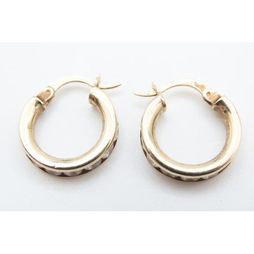 1192 - Pair of 9 Carat Yellow Gold Gemset Ladies Hoop Earrings 1.5cm Diameter