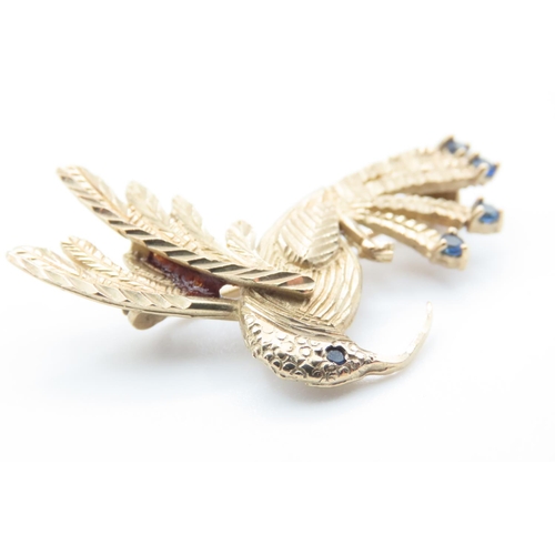 1193 - 9 Carat Yellow Gold Hummingbird Brooch Set with Sapphires 4cm High