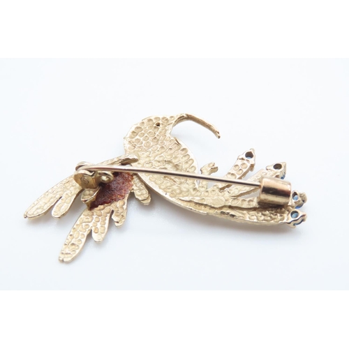 1193 - 9 Carat Yellow Gold Hummingbird Brooch Set with Sapphires 4cm High